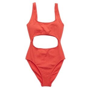 Aerie Women’s Swim One Piece Cutout Scoop Neck Jacquard NWT Calypso Red XXL long